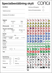 Beställningsunderlag specialtillverkade skyltar